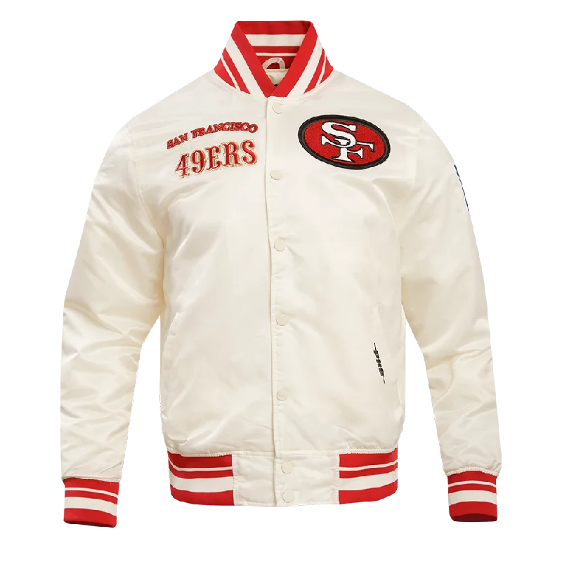 NFL SAN FRANCISCO 49ERS RETRO CLASSIC MEN'S RIB SATIN JACKET (EGGSHELL/ RED) Sleek Women's NFL SAN FRANCISCO 49ERS RETRO CLASSIC MEN'S RIB SATIN JACKET (EGGSHELL/ RED) Sleek Women's