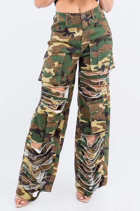 Utility Cargo Pants in Ripped Cargo Laid - back Women's Vibe