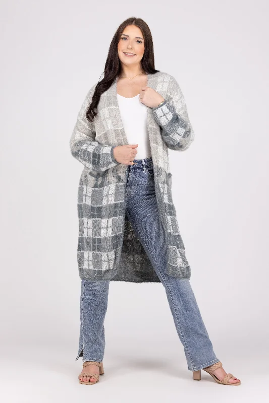 Embrace Comfort Women's Plaid Drop Shoulder Cardigan