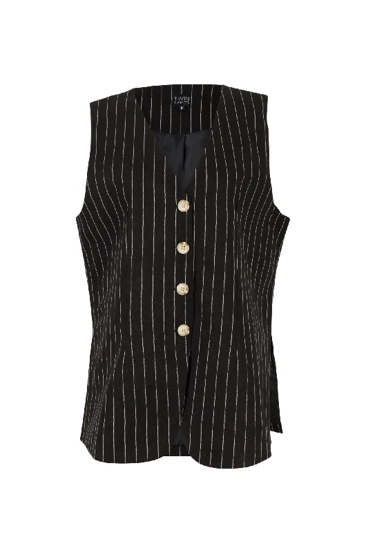Cotton Linen Vest | BLACK/WHITE STRIPE | 6751A1 Dapper Women's 1920S