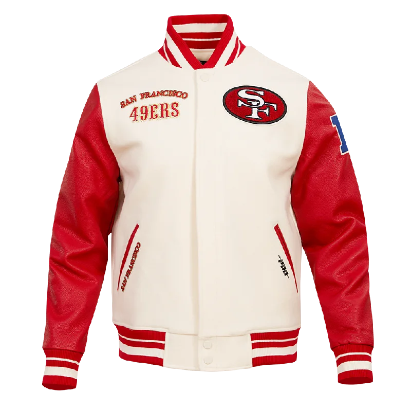 NFL SAN FRANCISCO 49ERS RETRO CLASSIC MEN'S RIB WOOL VARSITY JACKET (EGGSHELL/ RED) Australian Beach