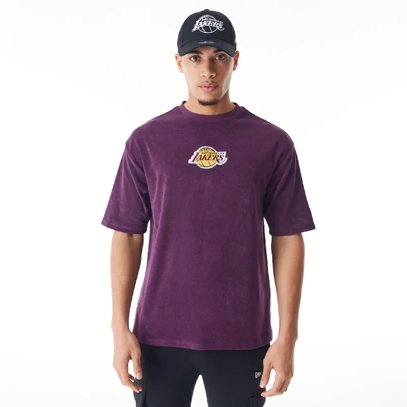 LA Lakers NBA Lifestyle Velour Dark Purple Oversized T-Shirt Athletic Women's 