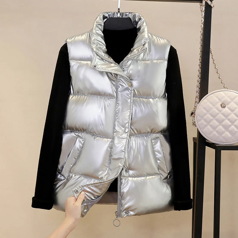 Women's Stand Collar Versatile Shiny Down Cotton Vest