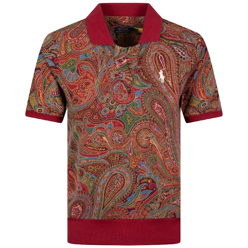 Womens Paisley Jersey Polo Shirt Ancient Madder Paisley - SS24 Confident Women's High - fashion Womens Paisley Jersey Polo Shirt Ancient Madder Paisley - SS24 Confident Women's High - fashion