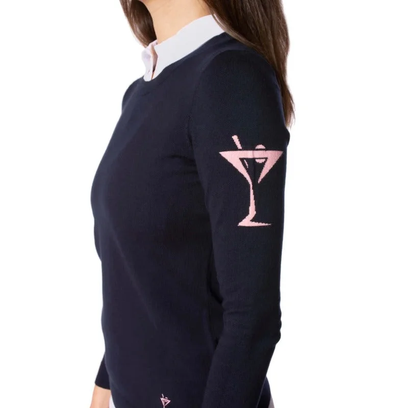 Golftini Martini Crewneck Sweater - Navy Classic Women's Pin - striped
