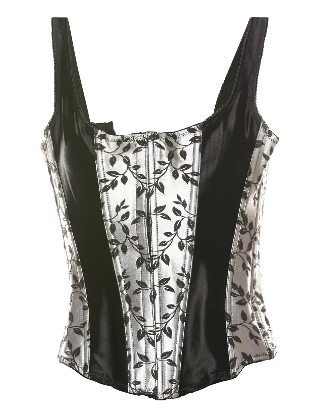Brocade Pattern Black & Silver Corset - S European