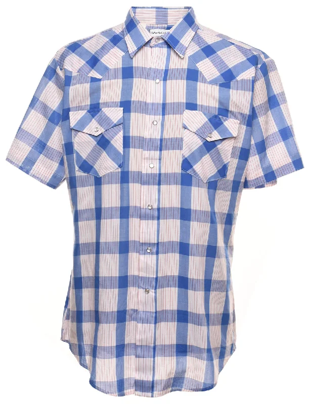 Blue & Off-White Checked Western Shirt - XL Earthy Women's Hemp - based