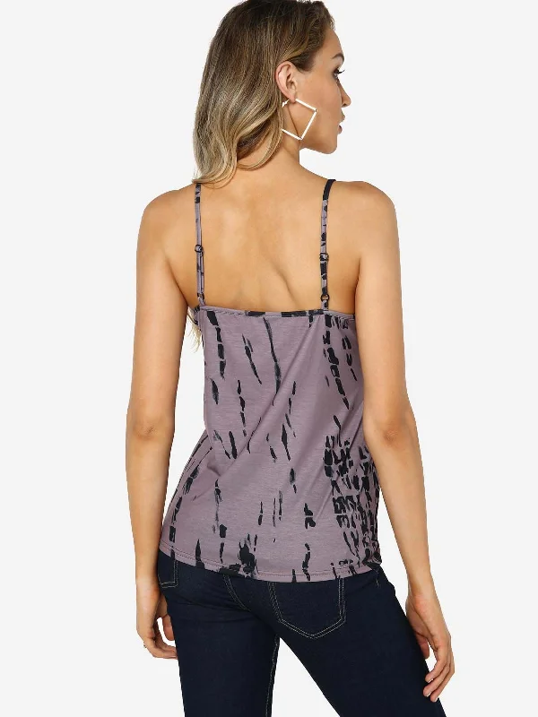 Custom V-Neck Printed Backless Lace-Up Spaghetti Strap Sleeveless Purple Camis Hip Women's Urban Custom V-Neck Printed Backless Lace-Up Spaghetti Strap Sleeveless Purple Camis Hip Women's Urban