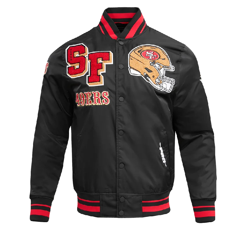 NFL SAN FRANCISCO 49ERS MASHUP MEN'S RIB SATIN JACKET (BLACK/RED/BLACK) Relaxed Women's Beachy NFL SAN FRANCISCO 49ERS MASHUP MEN'S RIB SATIN JACKET (BLACK/RED/BLACK) Relaxed Women's Beachy
