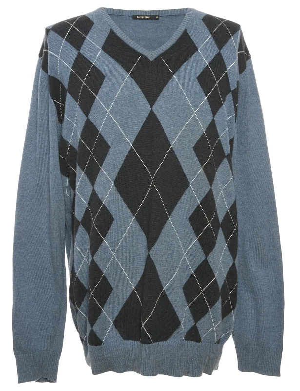 Blue Argyle Jumper - XL Streetwear Style for 