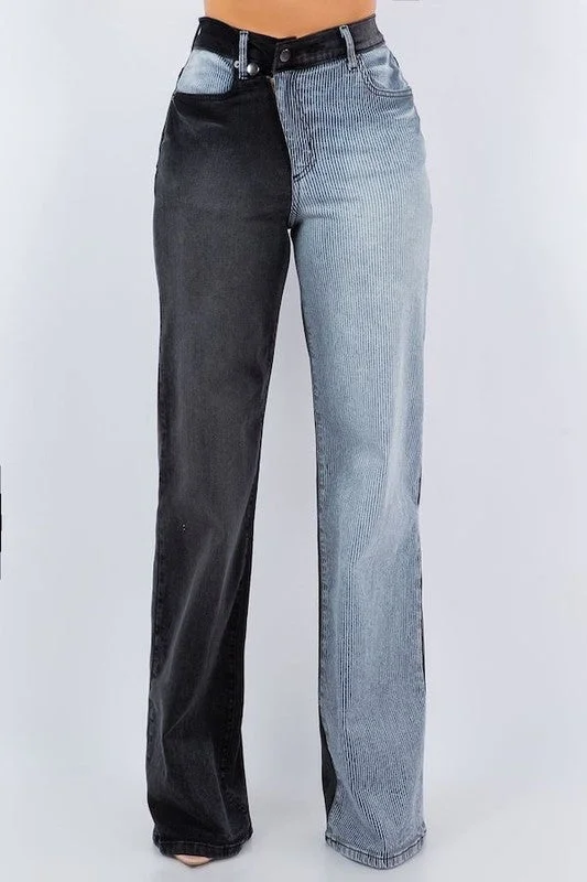 Asymmetrical Wide leg Jean in Black Casual Women's Loose - fitting
