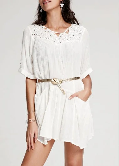 TastyHottie - Trendy Panel Half Sleeve White Mini Dress Stylish Women's Tropical 