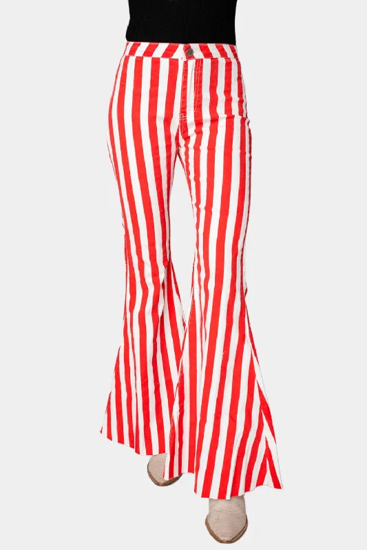 Moonshine High-Waisted Flare Jeans - Red/White