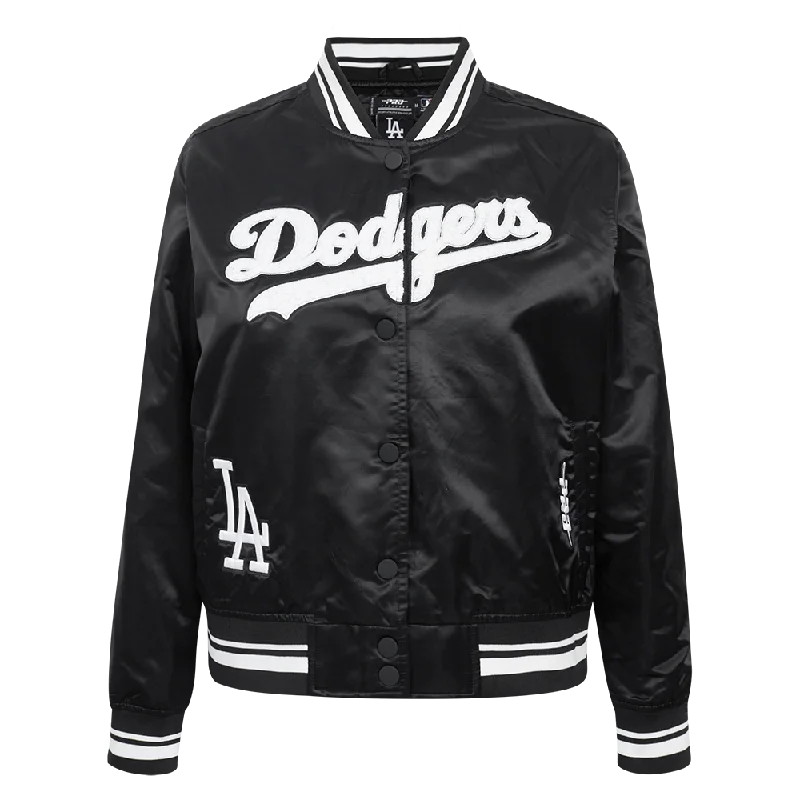 MLB LOS ANGELES DODGERS PEARLS WOMEN'S RIB SATIN JACKET (BLACK) Artistic Women's Avant - 