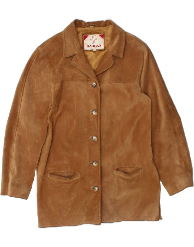 SARDAR LONDON Womens Suede Overcoat UK 12 medium Brown Leather Gym