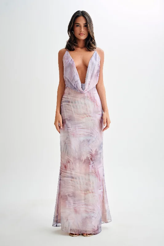 Attina Cowl Chiffon Maxi Dress - Mermaid Shell Print French