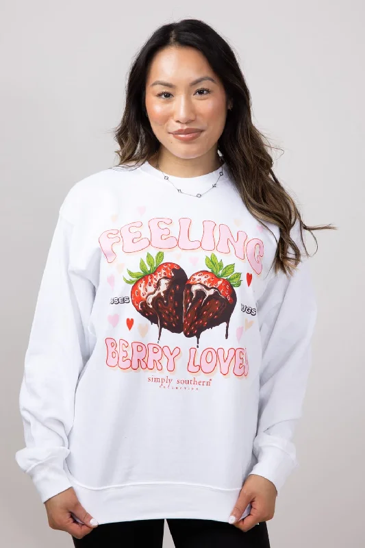 Simply Southern Berry Loved Fleece Sweatshirt for Women in White | CREW-BERRY-WHITE Disco Simply Southern Berry Loved Fleece Sweatshirt for Women in White | CREW-BERRY-WHITE Disco