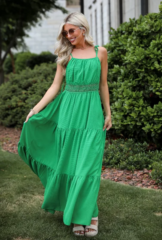 FINAL SALE - Elevated Effect Green Tiered Maxi Dress Hip Women's Urban