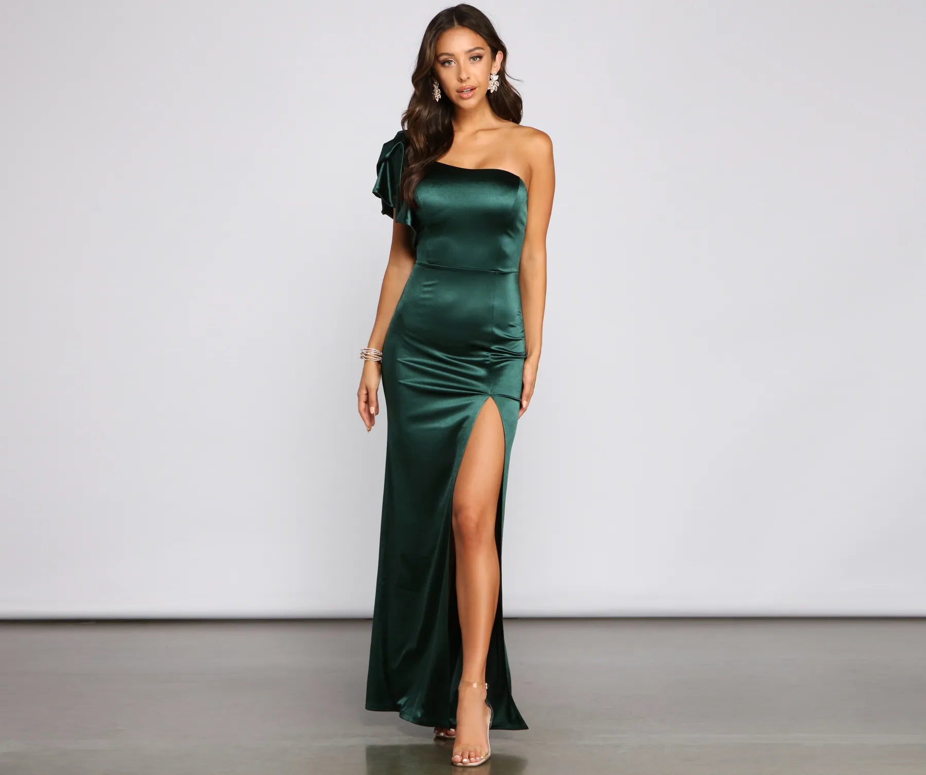 Charmaine Formal One-Shoulder Satin Dress Feminine Women's Style 