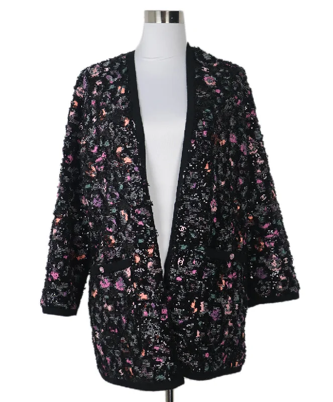 Chanel Black Multicolor Sequins Knit Jacket sz 14 Streetwear Style for 