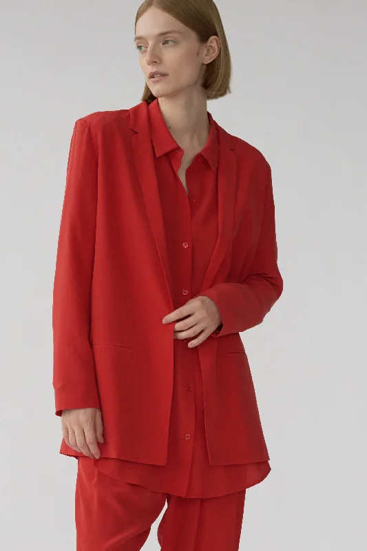 MENA BLAZER - CARDINAL RED - SANDWASH CREPE DE CHINE SILK Monochromatic All - in - one