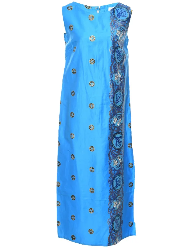 Blue Paisley Print 1970s Dress - M garde