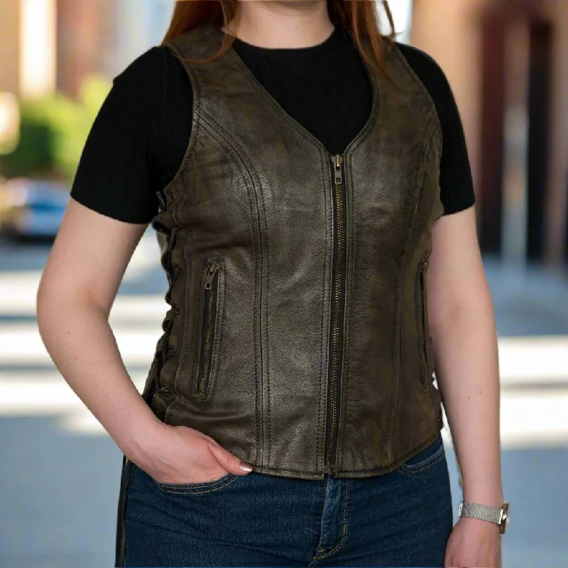 Open Road Women's Distressed Brown Vest Relaxed Women's 
