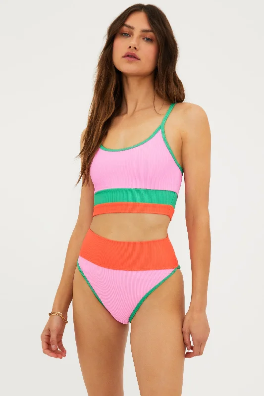 Eva Top Coral Beach Colorblock Unique Women's Upcycled
