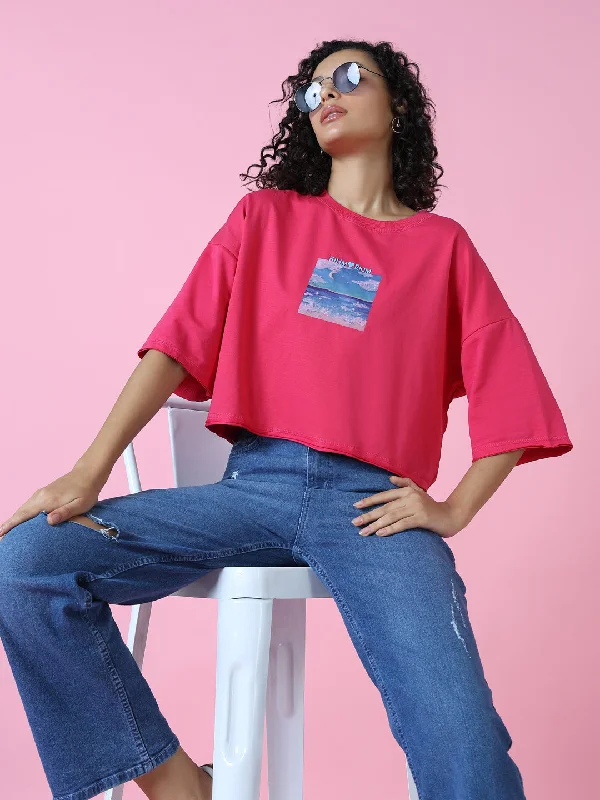 Women Graphic Mauve Boxy Crop T Shirt Stylish Women's Neon