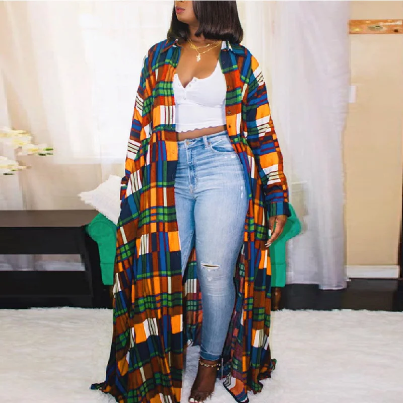 Womens Long Jacket Plaid Print Fashion Loose Casual Outerwears Wholesale Cardigans Sporty Women's Tennis Womens Long Jacket Plaid Print Fashion Loose Casual Outerwears Wholesale Cardigans Sporty Women's Tennis