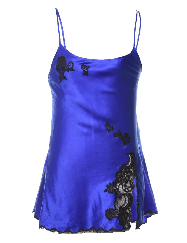 Blue & Black Contrast Strappy Lace Slip Dress - XS Modern Women's 