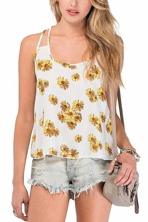 Custom Floral Print White Camis Refined Women's Hand - crafted