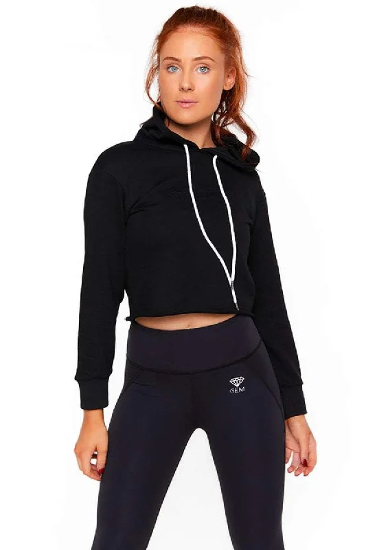 Crop Hoodie (Black) Sleek Women's 