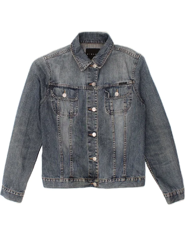 SISLEY Womens Crop Denim Jacket UK 22 3XL Blue Unique Women's Upcycled