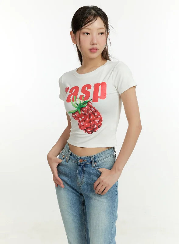 Raspberry Graphic Cotton Crop Tee CU428 British Gentlewoman Style