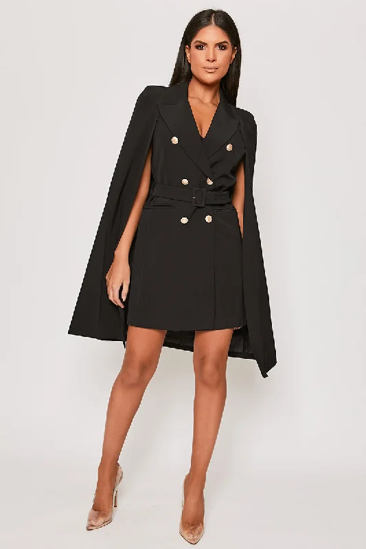 Brea - Black Caped Belted Blazer Dress Country