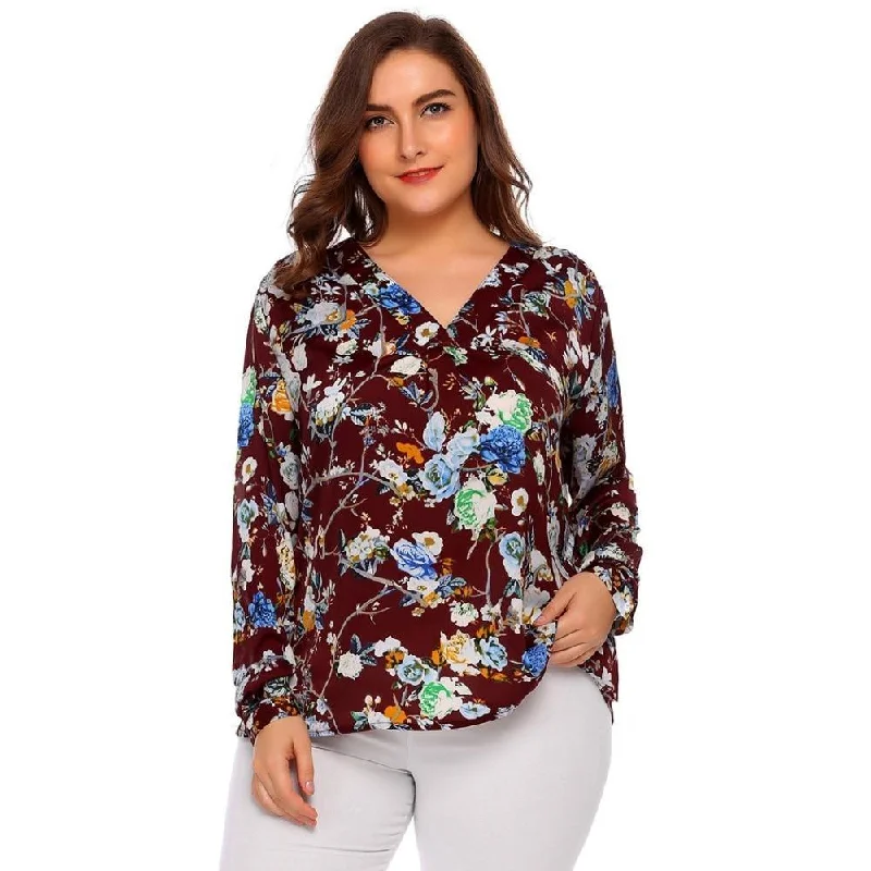 ANALUKE Pullover Floral Printed Long Sleeve T-Shirt