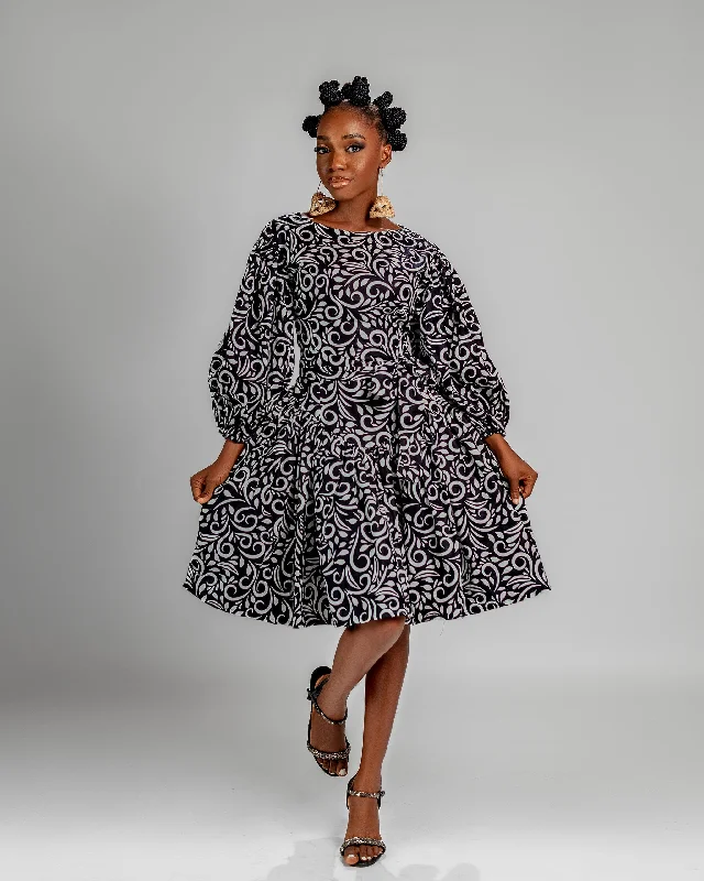 Rosie Ankara Short flare Dress | Black & White African Print