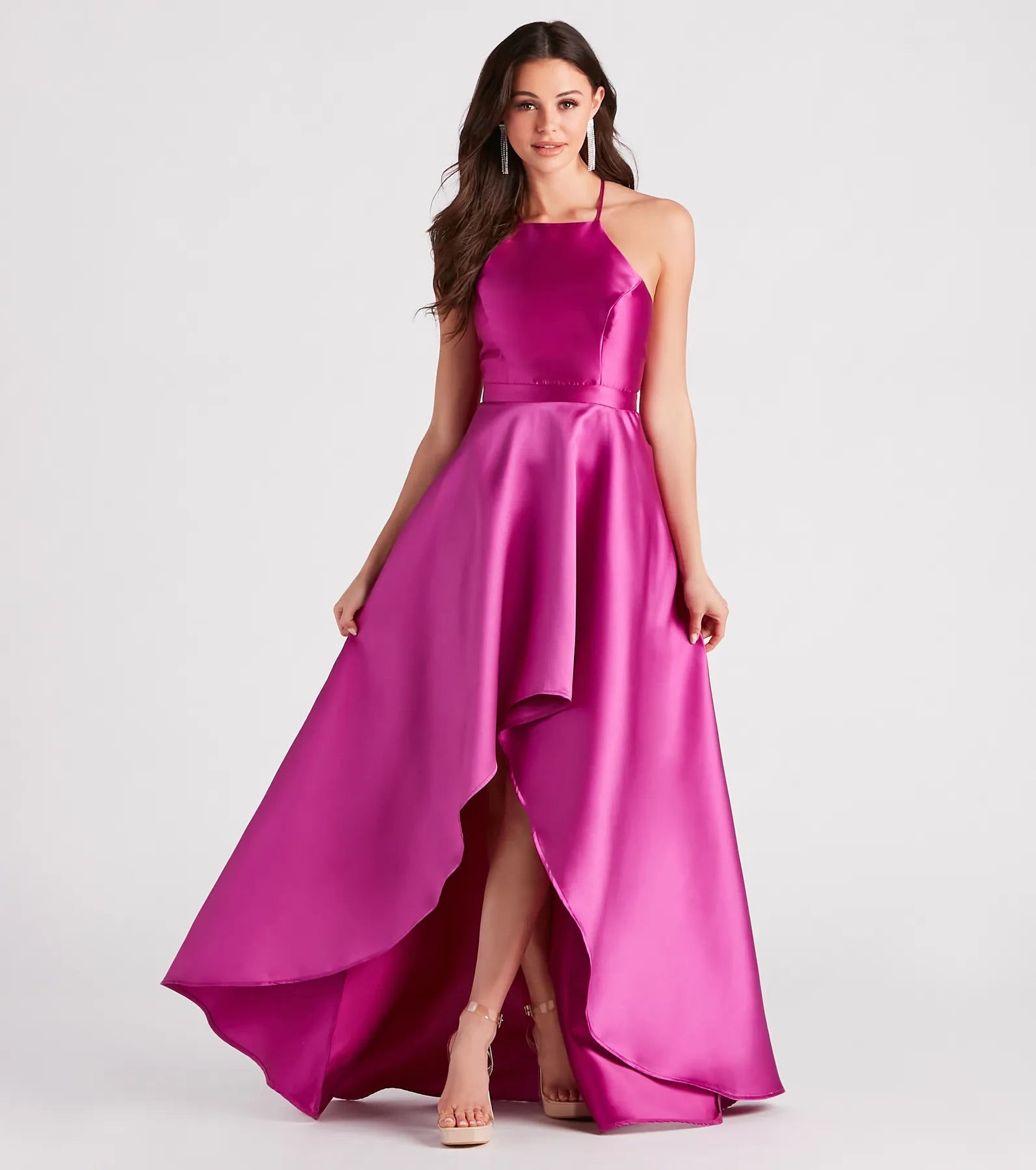 Gabbie Formal Satin Halter High-Low Dress