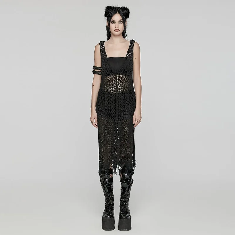 Women's Punk Plunging Unedged Mesh Honeymoon Dress British Gentlewoman Style