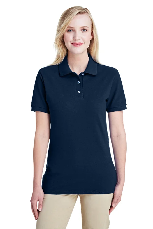 Jerzees Womens Short Sleeve Polo Shirt - Navy Blue Trendy Women's Oversized