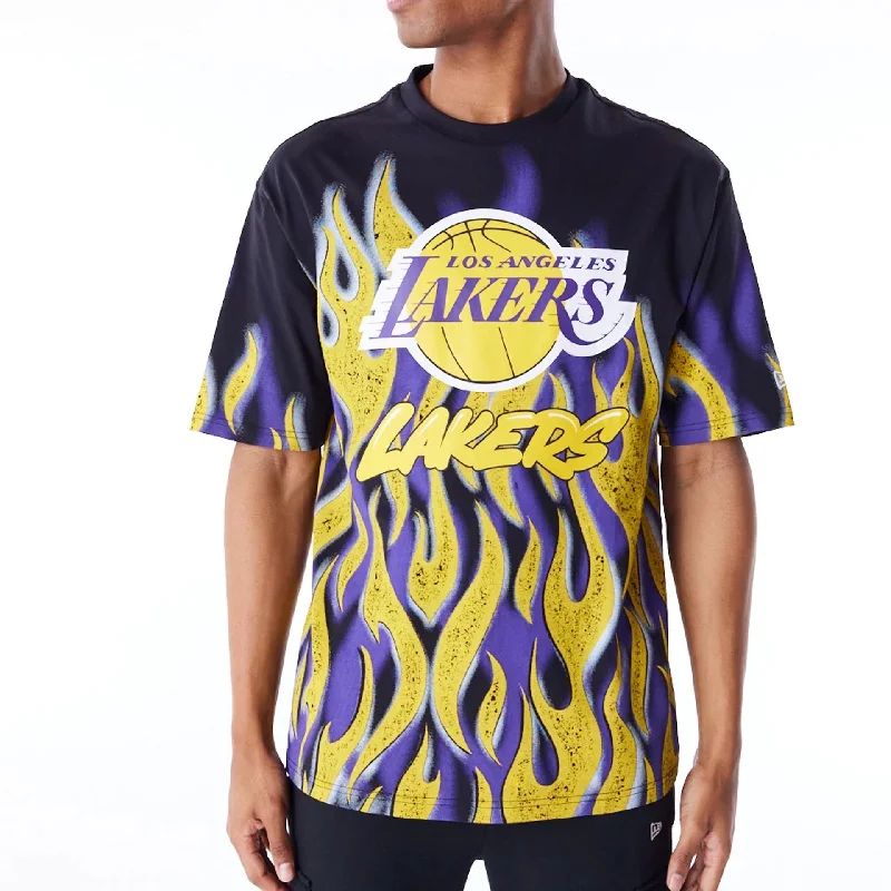 LA Lakers NBA Flame Black Oversized T-Shirt Practical Women's Quick - dry