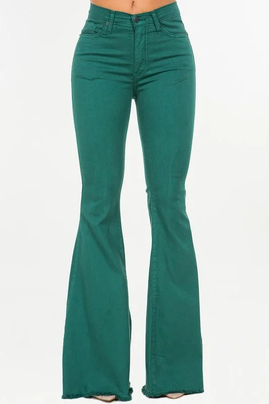 Bell Bottom Jean In Hunter Green - Inseam 32 Cozy Women's Winter