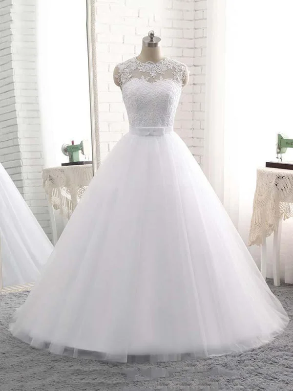 Elegant V-Neck Ball Gown Tulle Wedding Dresses