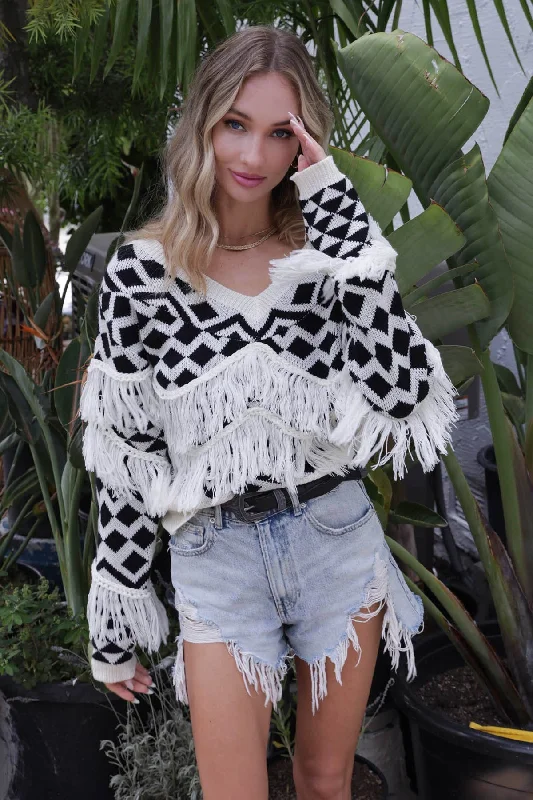 Checker Fringe Sweater