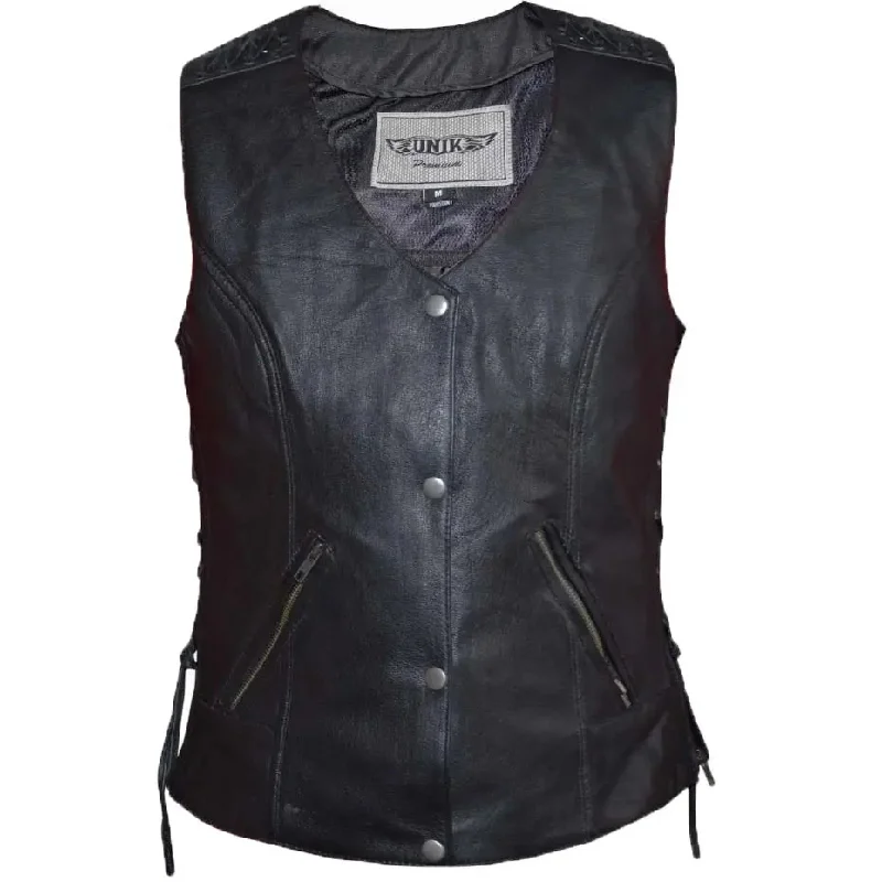 Unik International Women's Eyelet Laced 2 Pocket Vest Modern Women's 