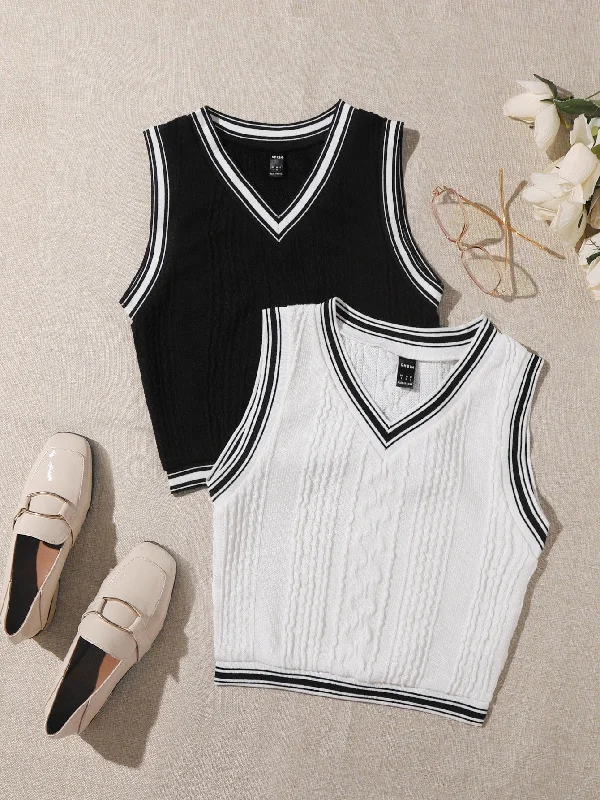 Casual Striped V Neck Crop Women Tank Top & Cami