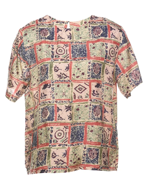 100% Silk Printed Multi-Colour Top - M