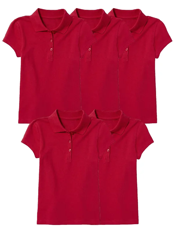 Girl's (5-PACK) Short Sleeve Polo Shirt (Sizes S-2X) Luxurious Women's High -  end