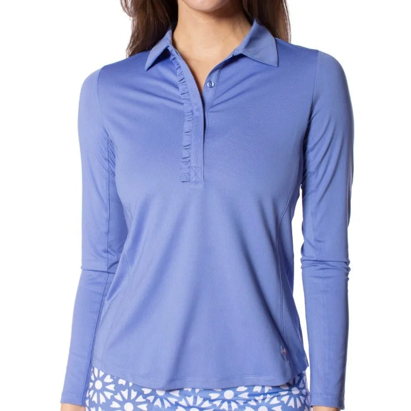 Golftini L/S Ruffle Polo - Periwinkle Stylish Women's Neon